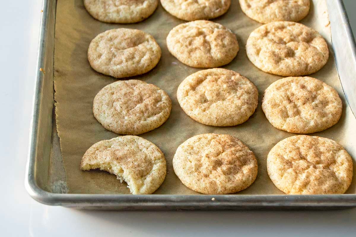 Half baking sheet of snickerdoodles